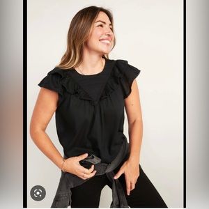 Old Navy, Black ruffle and crochet detail blouse, Size 4x